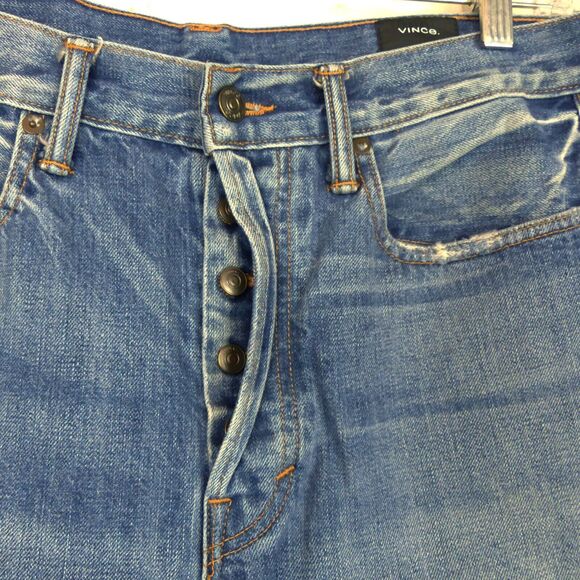 Vince Selvedge Jeans Womens 28 Blue Union Slouch Distressed Ankle Button Fly - Picture 7 of 16